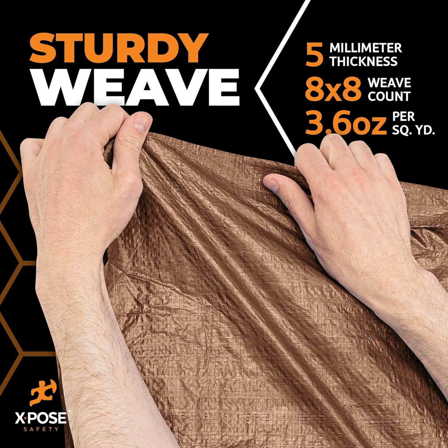 Multipurpose Protective Cover Brown Poly Tarp 40' x 60' - Durable, Water Resistant, Weather Resistant - 5 Mil Thick Polyethylene - by Xpose Safety