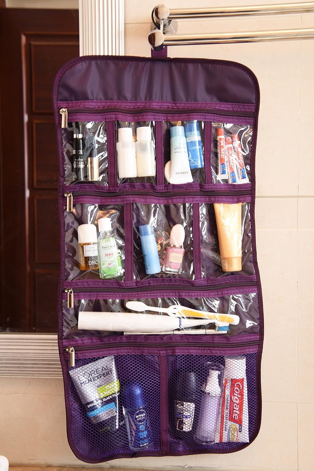 Freegrace Premium Hanging Toiletry Travel Bag - Cosmetic, Jewelry, Toiletry & Accessory Storage Organizer Bag, Large Size, Various Compartments