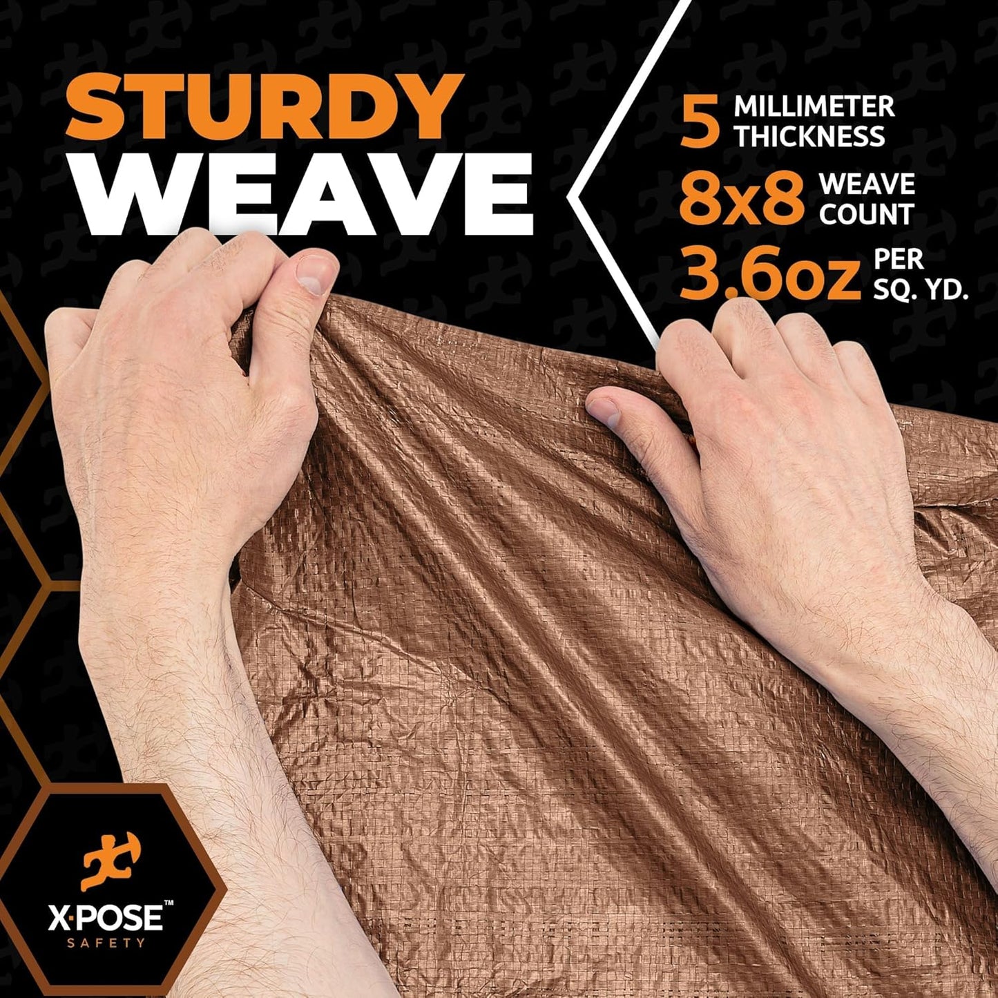Multipurpose Protective Cover Brown Poly Tarp 10' x 16' - Durable, Water Resistant, Weather Resistant - 5 Mil Thick Polyethylene - by Xpose Safety