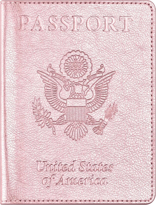 Passport and Vaccine Card Holder Combo, Passport Cover with Vaccine Card Slot, Wallet, Passport Case Holder for Women and Men（AE-Rose gold