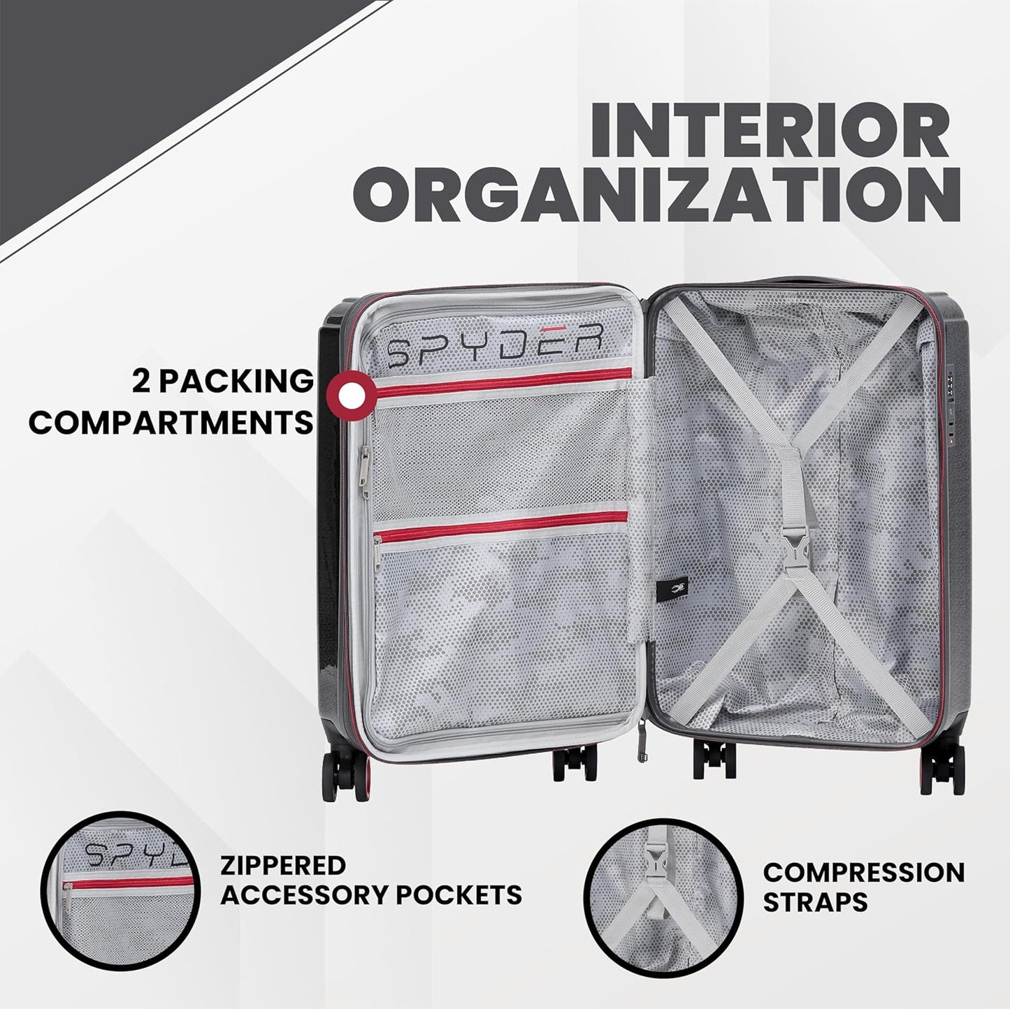 Spyder Traverse 29 Inch Large Checked Baggage Expandable Hardside Upright Suitcase with 360° Spinner Wheels, TSA Approved Lock, Charcoal