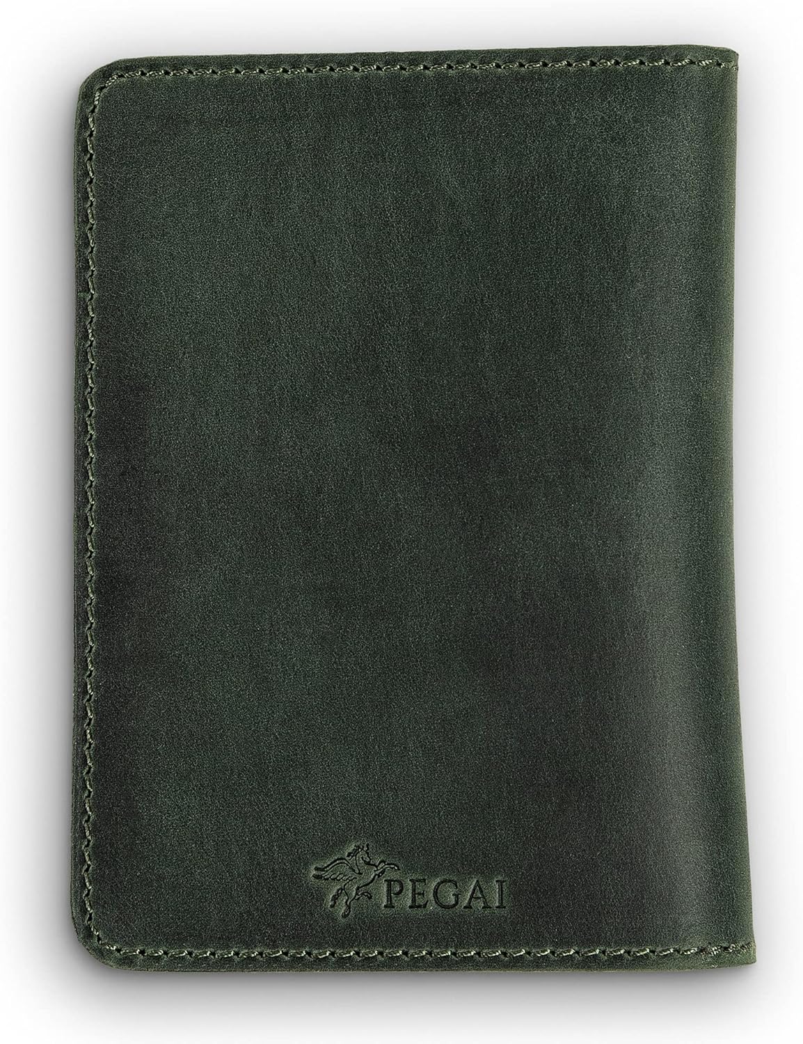 PEGAI Standard Full Grain Crazy Horse Leather Passport Holder | Custom Travel Passport Cover & Organizer | Handcrafted Leather Passport Wallet for Men and Women | Pike (Green)