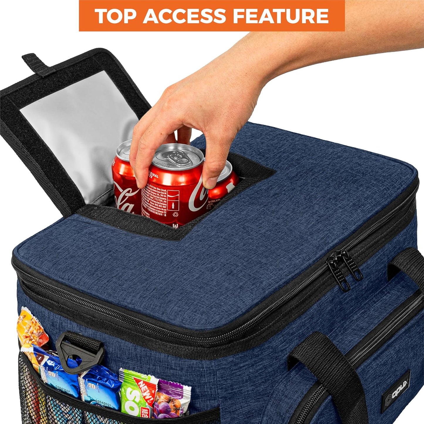 OPUX Soft Cooler Bag, Insulated Collapsible Lunch Cooler Tote for Men Work Camping Beach Travel, Portable Soft Sided Leakproof Waterproof Large Lunch Bag Box with Shoulder Strap 40 Cans, Heather Navy