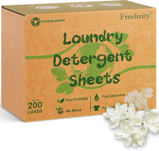 Freelivity Laundry Detergent Sheets, 200 Sheets Fresh Linen Scent - Eco-Friendly Hypoallergenic Plastic-Free LiquidLess Clothes Washing Detergent Supplies for Save Space Travel Camping