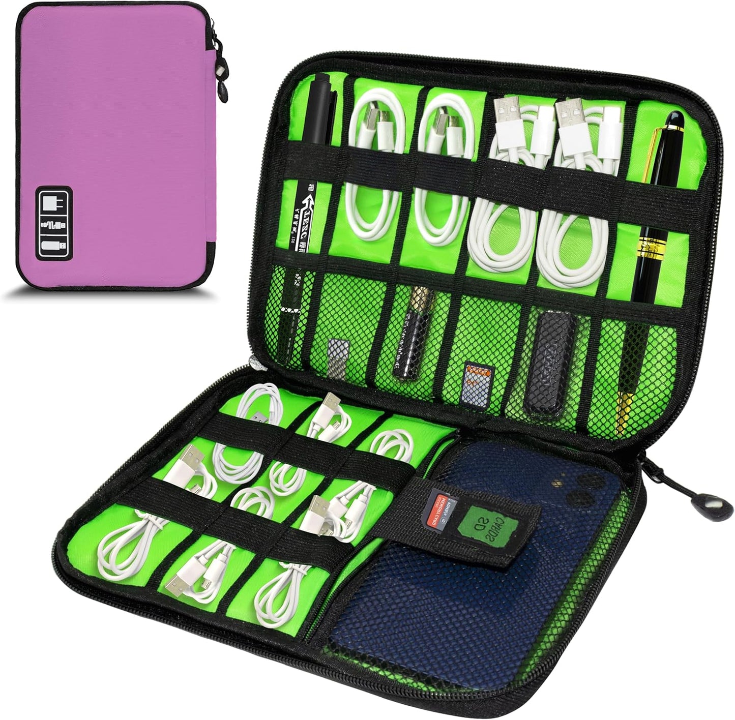 Electronics Organizer,Travel Cord Organizer Pouch, Portable Cable Organizer Bags,Travel Electronic Accessories Storage Case for Cables, Cords, Charger, Phone (Pink)