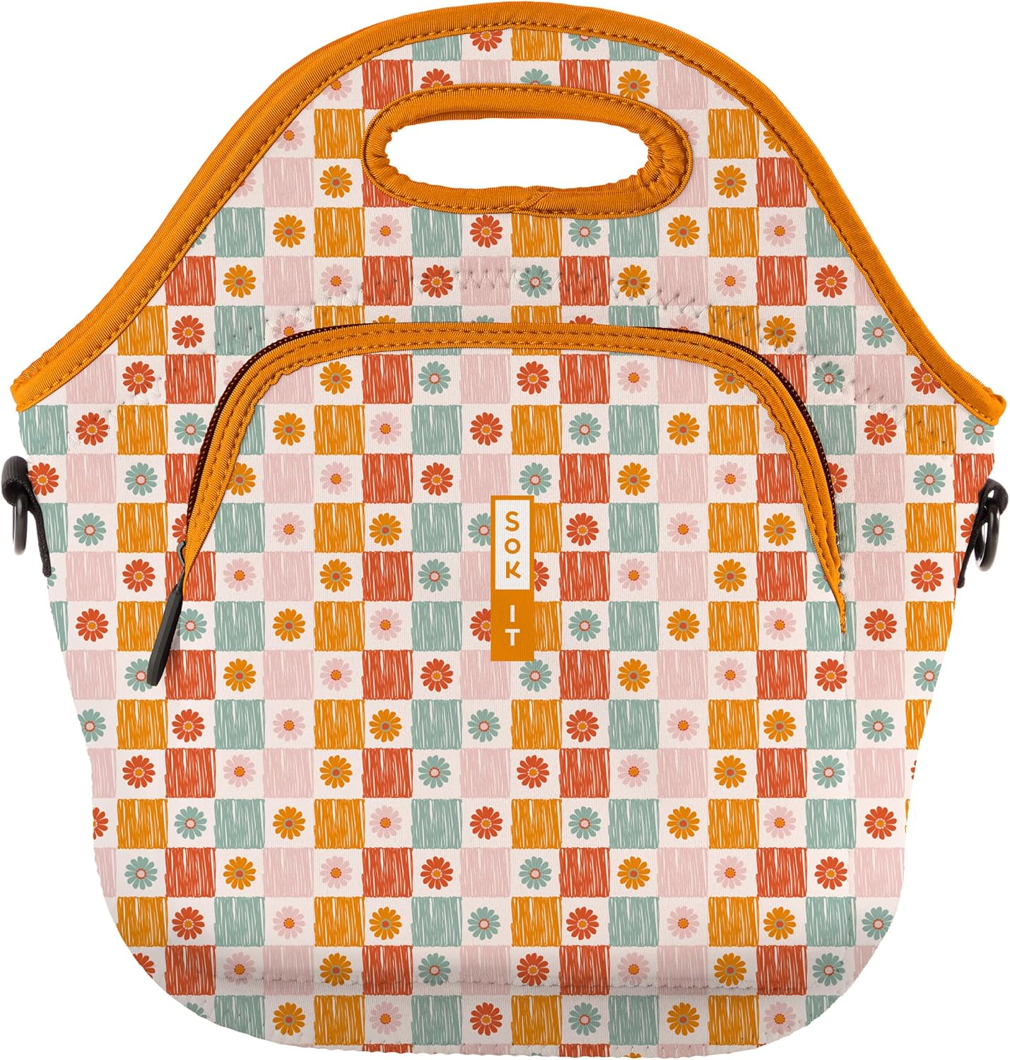 Sok It LunchTote Zippered Bag Insulated Neoprene Caddy (Boho Floral, X-Large 6.5 Quart Lunch Tote)