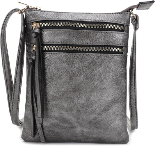 DELUXITY Crossbody Purse Bag Shoulder Bag Multi Pocket Zipper Purse | Pewter