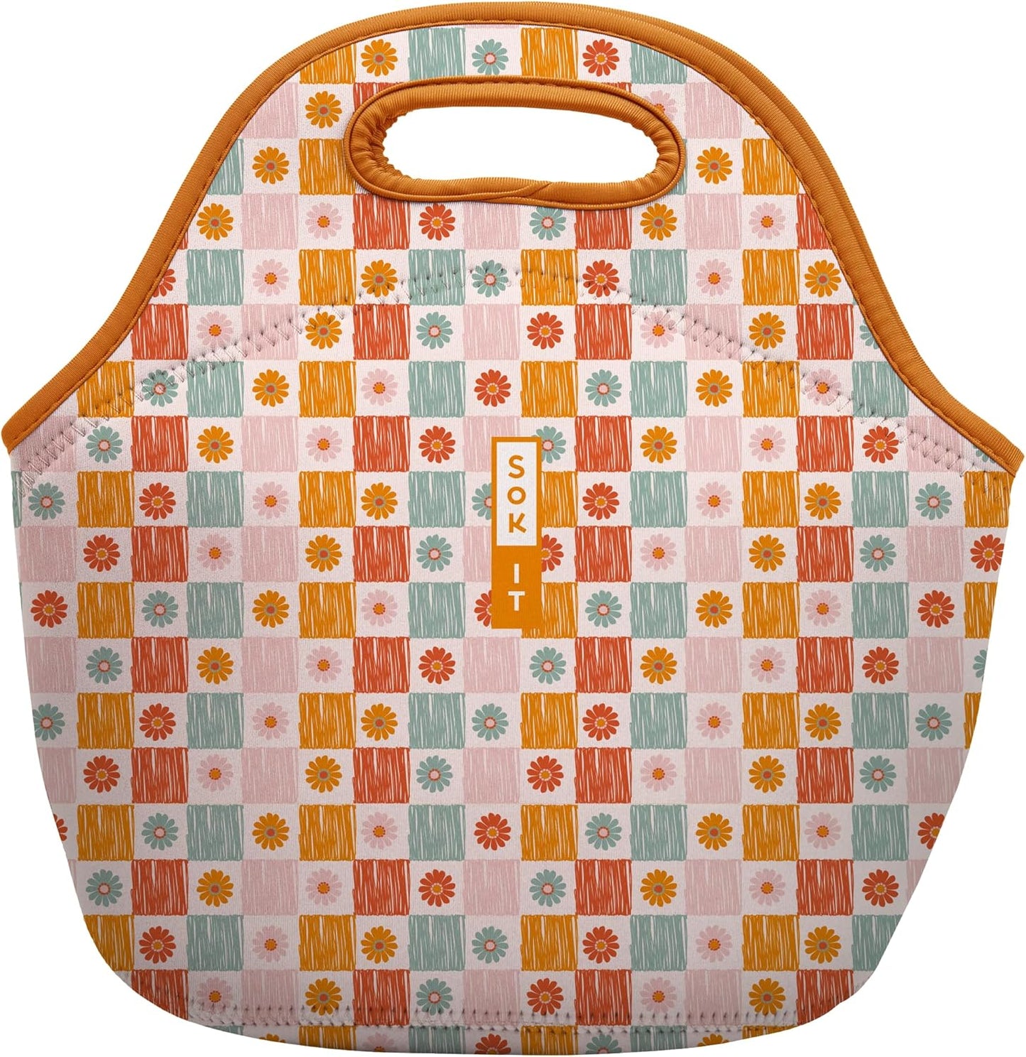 Sok It LunchTote Zippered Bag Insulated Neoprene Caddy (Boho Floral, Large 4.5 Quart Lunch Tote)