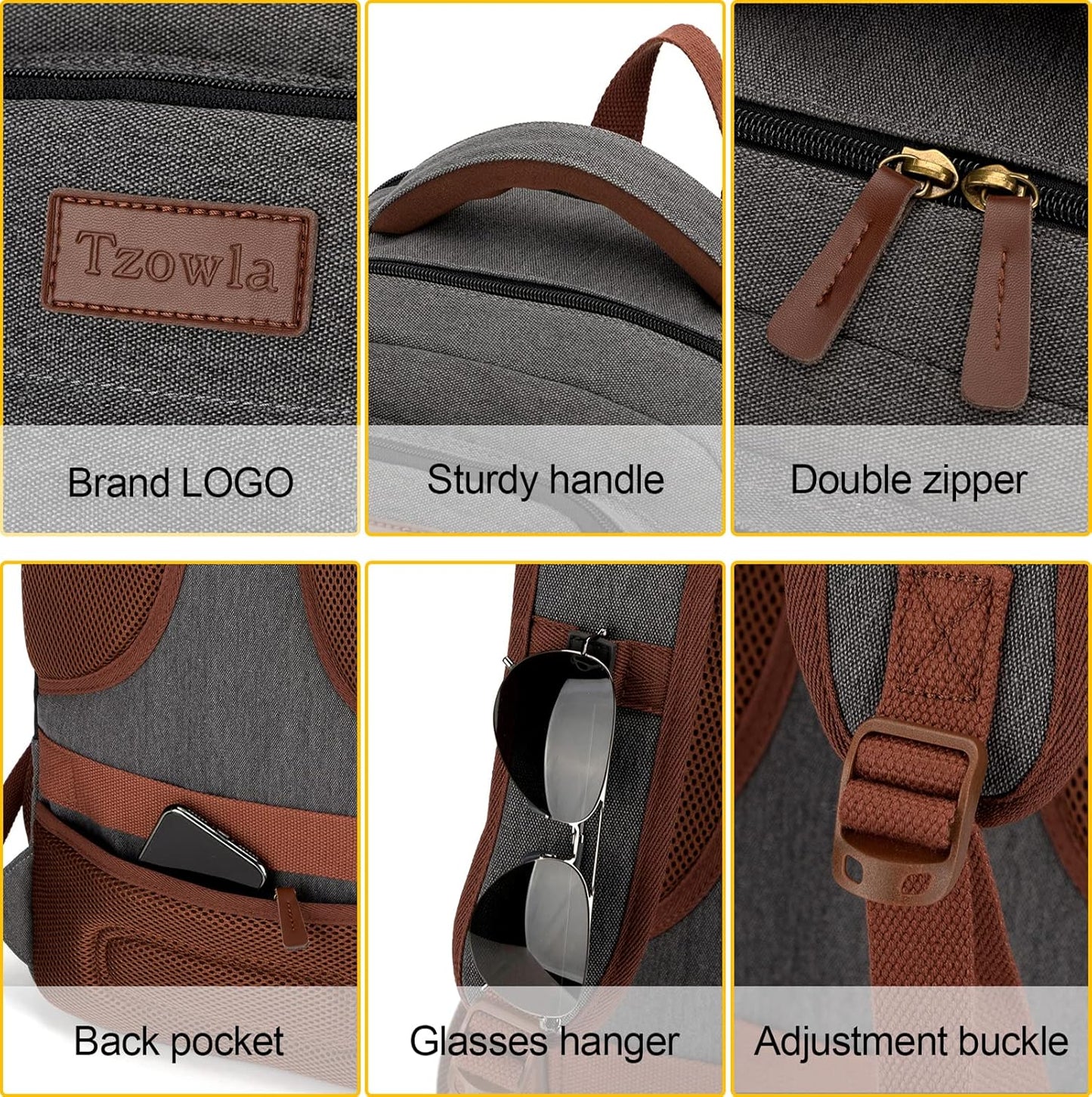 Tzowla Canvas Laptop Backpack, Bag for Men Women,Travel Work Rucksack Fits 15.6 Inch Laptop, Bookbag with USB Charging Port