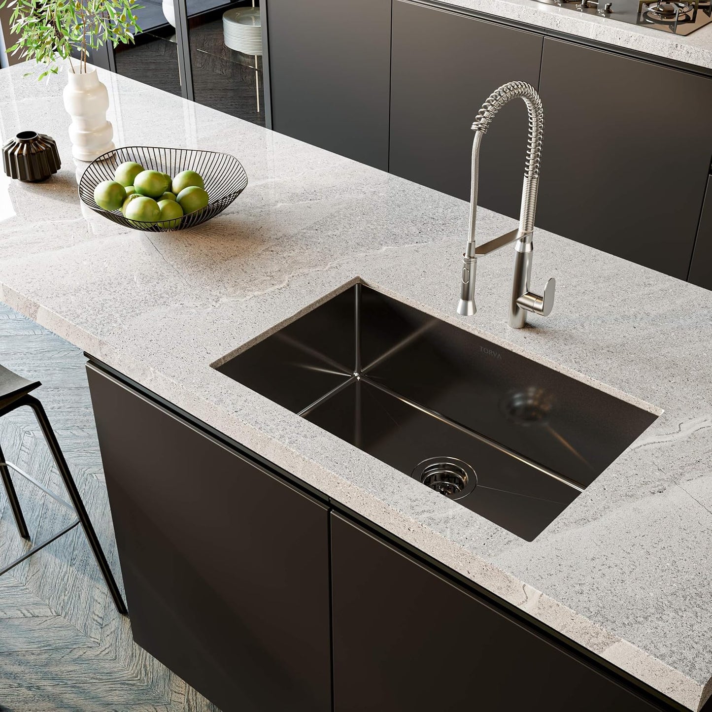 TORVA 30 x 18 Inch Black Ceramic Coating with NanoTek Undermount Kitchen Sink, PVD Coated Gunmetal Sink,16 Gauge Stainless Steel Wet Bar or Prep Sinks Single Bowl,Dark Grey