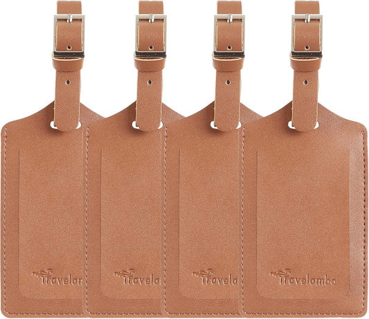 Travelambo Luggage Tags for Suitcases PU Leather Travel Tags Bag Tags Privacy Protection Travel Essentials