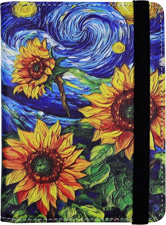 Passport Holder for Women and Men PU Leather Passport Cover for Travel (Sunflower)