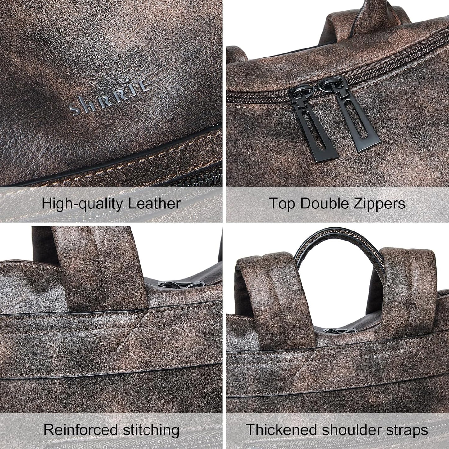 Shrrie 15.6 inch Laptop Backpack for Women,Large Leather Backpack Purse,Travel,Carry on,Water Resistant Casual Laptop Backpacks,College Backpack,Work Backpack for Women,Two-toned Coffee