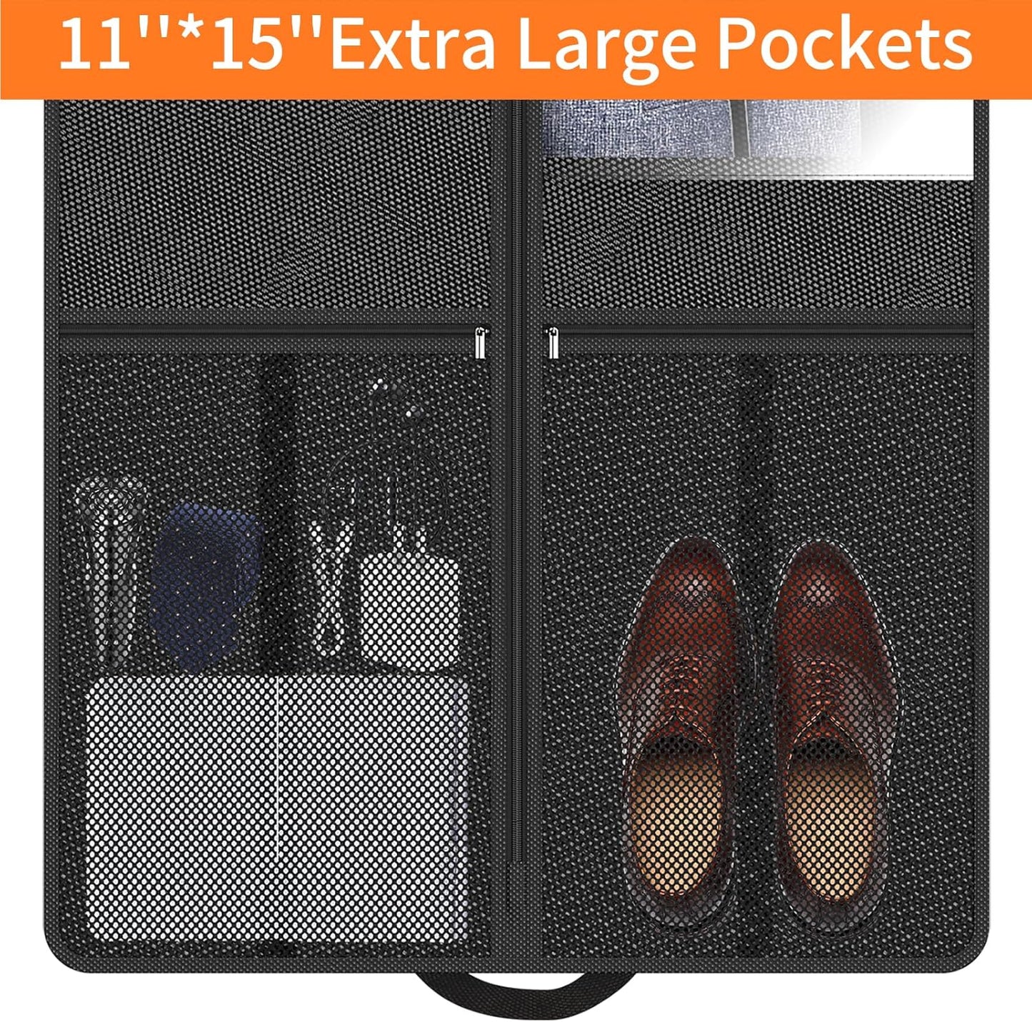 Garment Bag Travel Hanging Clothes: 43 Inch 2 Packs Fabric Breathable Foldable Zippered Pockets - Closet Storage Cover Packable - Men's Suit Shirts Uniform Jacket Jersey Tuxedo