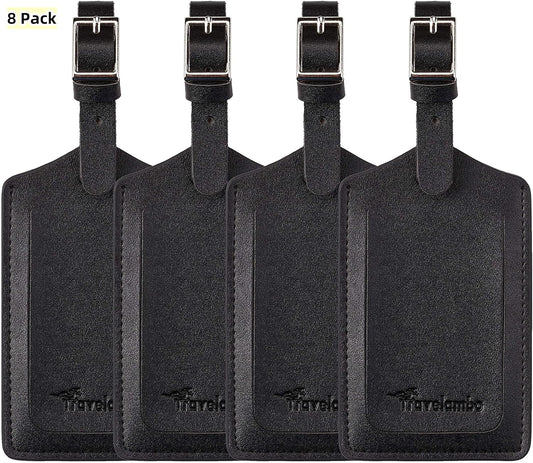 Travelambo Luggage Tags for Suitcases PU Leather Travel Tags Bag Tags Privacy Protection Travel Essentials