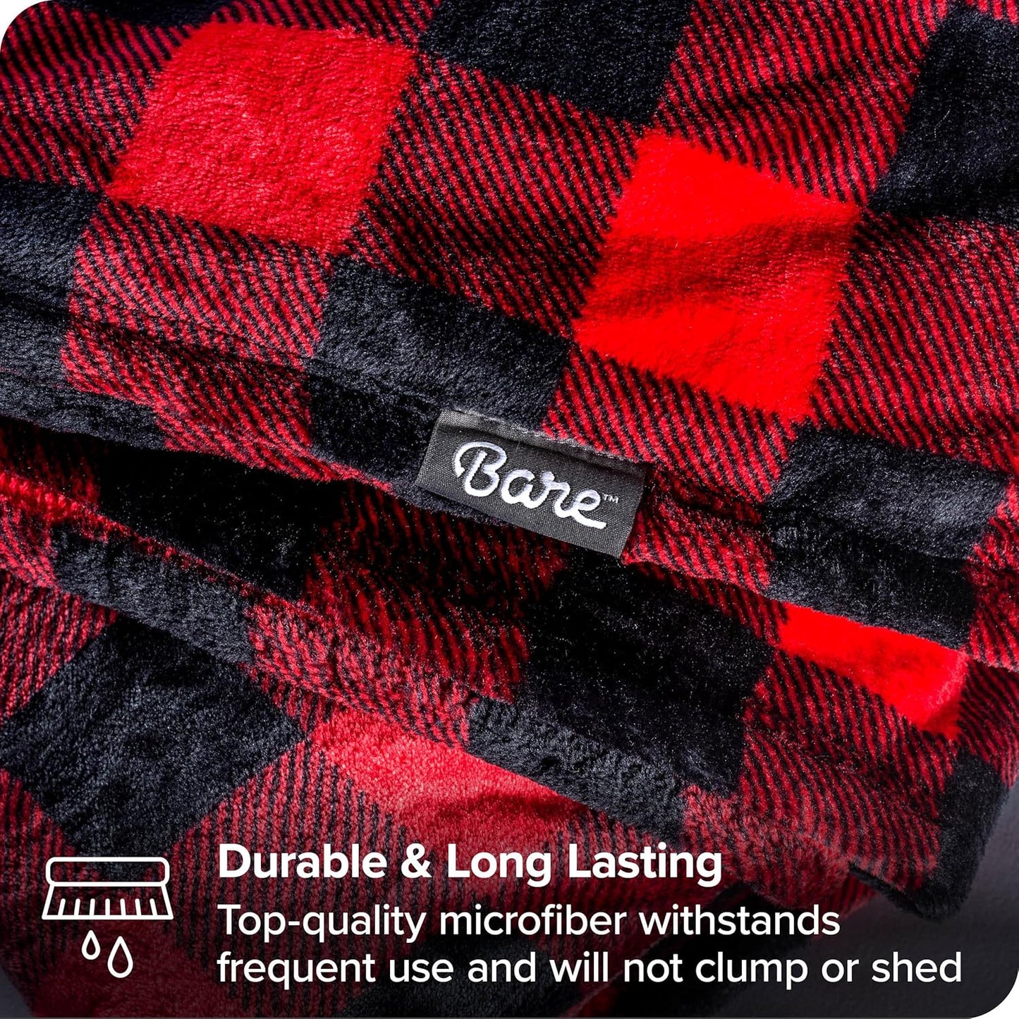 Bare Home Textured Fleece Blanket - Throw/Travel - Ultra-Soft Lightweight for Bed, Sofa, and Couch - Luxury Microplush - Cozy Warm Blanket (Throw/Travel, Buffalo Plaid - Red/Black)