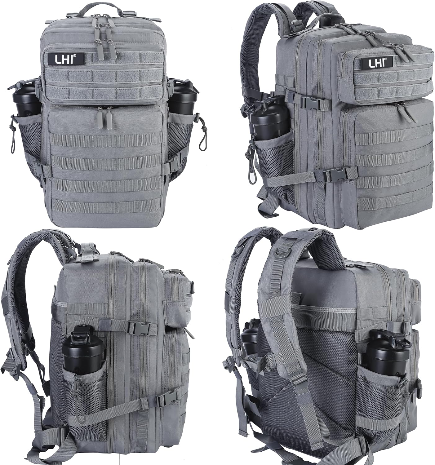 LHI Military Tactical Backpack for Men and Women 45L Army 3 Days Assault Pack Bag Large Rucksack with Molle System - Grey