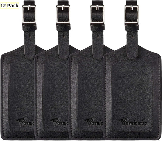 Travelambo Luggage Tags for Suitcases PU Leather Travel Tags Bag Tags Privacy Protection Travel Essentials
